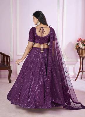 Purple embroidered georgette lehenga-choli 3