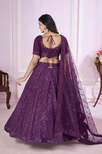 Purple embroidered georgette lehenga-choli