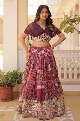 Multicolor embroidered russian silk lehenga-choli 1
