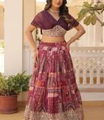 Multicolor embroidered russian silk lehenga-choli