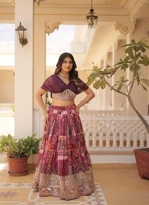 Multicolor embroidered russian silk lehenga-choli 2