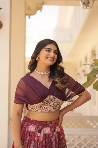 Multicolor embroidered russian silk lehenga-choli