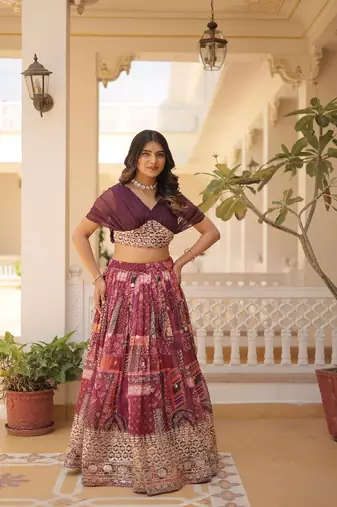 Multicolor embroidered russian silk lehenga-choli