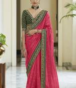 Rani pink dori, zari &  sequins embroidered organza party wear saree