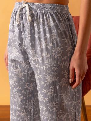 Hand Embroidered Floral Printed Grey Cotton Lucknowi Chikankari Women Co-Ord Set 8