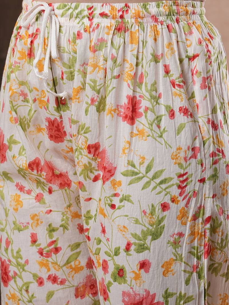 Hand Embroidered White Cotton Lucknowi Chikankari Indian Women Co-Ord Set