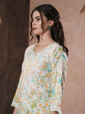 Hand Embroidered White Cotton Lucknowi Chikankari Indian Women Co-Ord Set 8