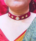 Adjustable size velvet maroon stone stud  kanthi