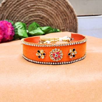 Adjustable size velvet orange kunden stud  kanthi 1