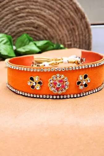 Adjustable size velvet orange kunden stud  kanthi