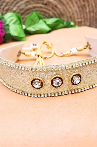 Adjustable size velvet golden kunden stud  kanthi
