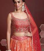 Gorgeous Orange Zari Embroidered Organza Lehenga Set