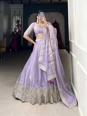 Lilac Silk Sequin and Threadwork Lehenga Choli 1