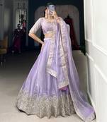 Lilac Silk Sequin and Threadwork Lehenga Choli