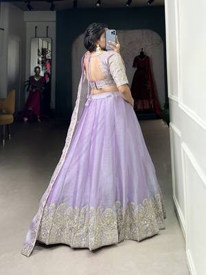 Lilac Silk Sequin and Threadwork Lehenga Choli 2