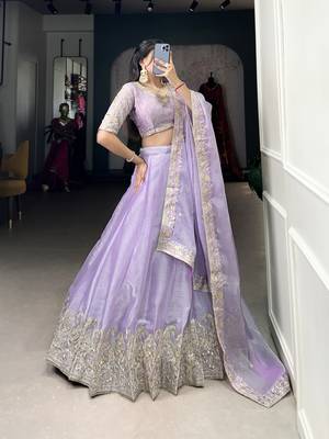 Lilac Silk Sequin and Threadwork Lehenga Choli 3