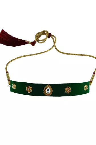 Adjustable size velvet green stone stud  kanthi
