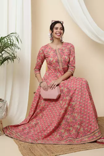 Sa Rasa Orange Anarkali Flared Gown/Kurta