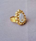 Free size brass golden stone stud  ring