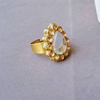 Free size brass golden stone stud  ring 2