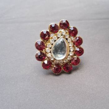 Free size brass red stone stud  ring 1