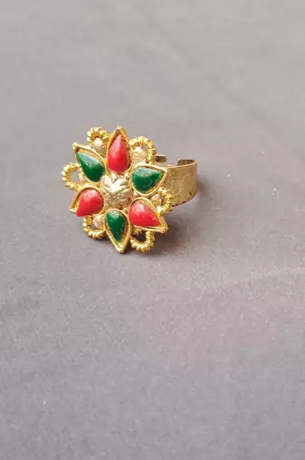 Free size brass golden kunden stud  ring