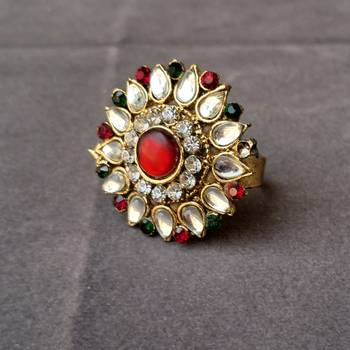 Free size brass golden stone stud  ring 2