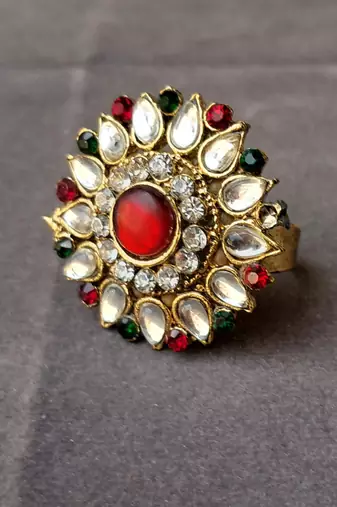 Free size brass golden stone stud  ring