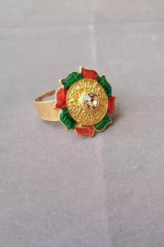 Free size brass golden stone stud  ring