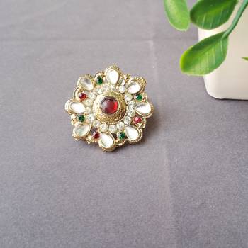 Free size brass golden stone stud  ring 1