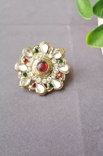 Free size brass golden stone stud  ring