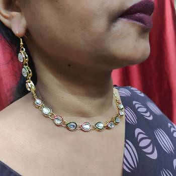 Free size brass golden stone stud necklace 2