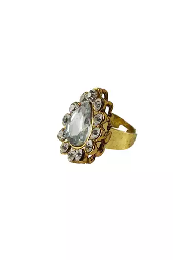 Free size brass white stone stud  ring