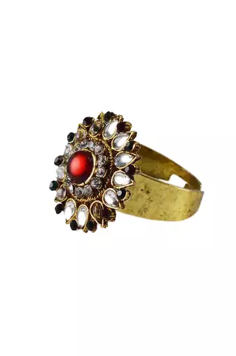 Free size brass golden stone stud  ring