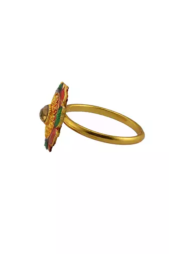Free size brass golden stone stud  ring