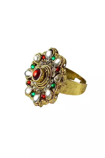 Free size brass golden stone stud  ring