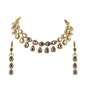 Free size brass golden stone stud necklace 3