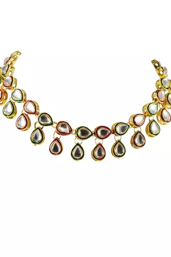 Free size brass golden stone stud necklace