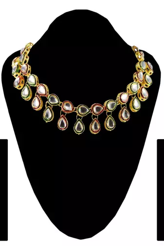 Free size brass golden stone stud necklace