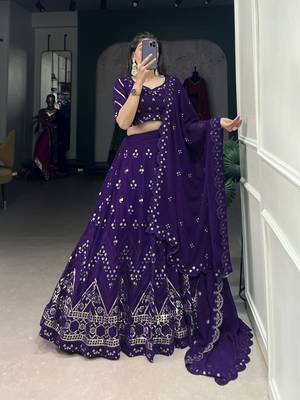 Purple Georgette Sequin Work Lehenga 1