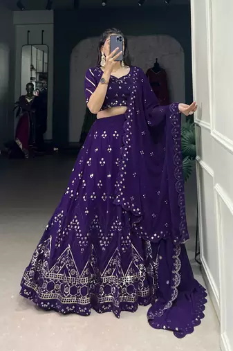 Purple Georgette Sequin Work Lehenga