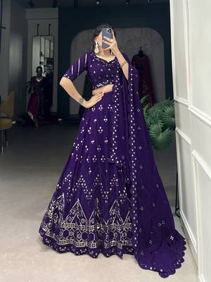 Purple Georgette Sequin Work Lehenga 4