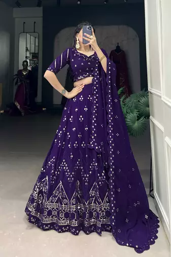 Purple Georgette Sequin Work Lehenga