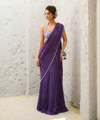 Moon purple pre drape saree 1