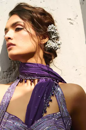 Moon purple pre drape saree
