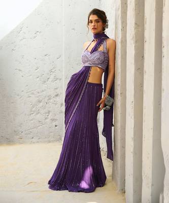 Moon purple pre drape saree 3