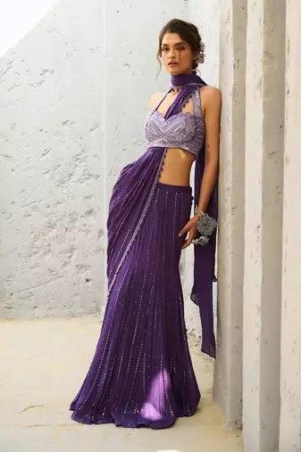 Moon purple pre drape saree