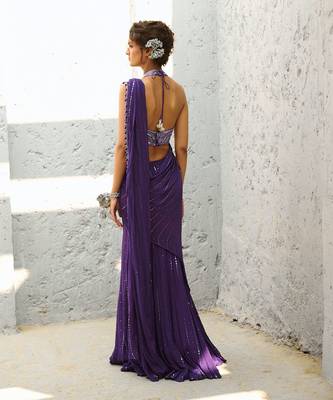 Moon purple pre drape saree 4
