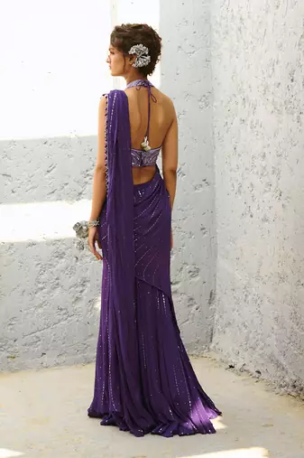 Moon purple pre drape saree