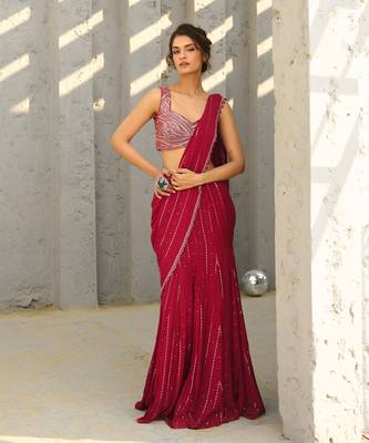 Halley  red pre draped saree 1